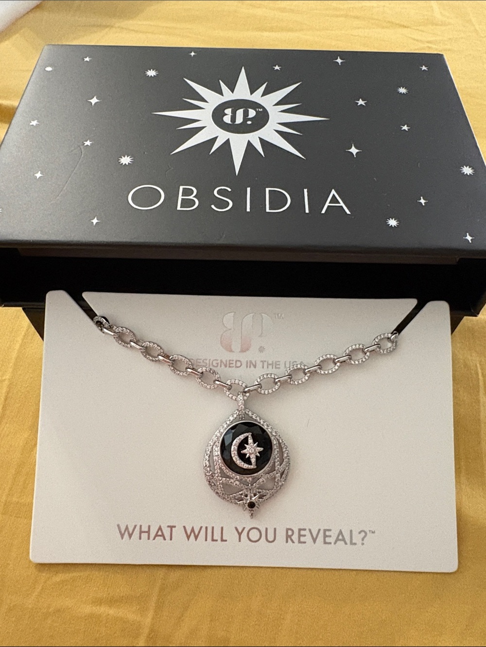 Obsidia Silver-Tone Moon & Star Pendant Necklace — Black Enamel